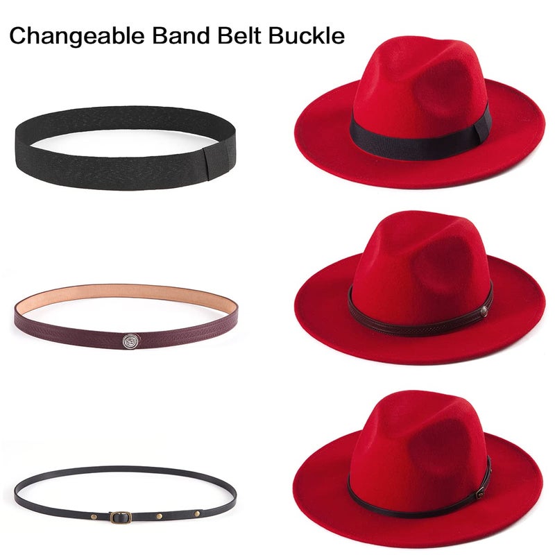 LADYBRO Felt Wide Brim Fedora Hats for Women Men Gift (Wool, Red, fits 22" - 22 7/8") - Image 2